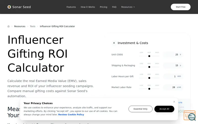 Screenshot of Free Influencer Gifting ROI Calculator