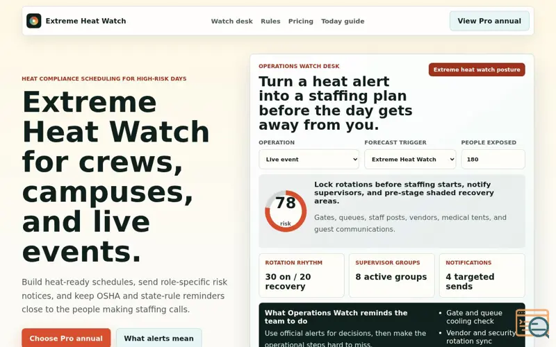 Screenshot of Extreme Heat Watch
