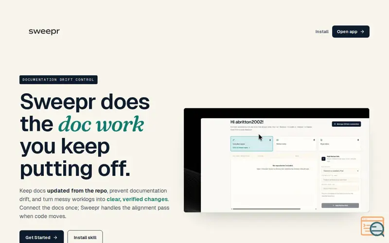 Screenshot of sweepr