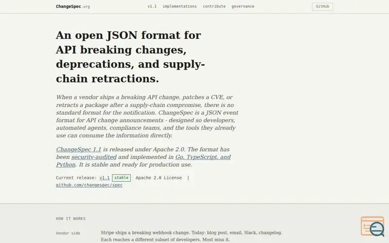 Screenshot of ChangeSpec