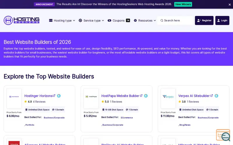 Screenshot of HostingSeekers