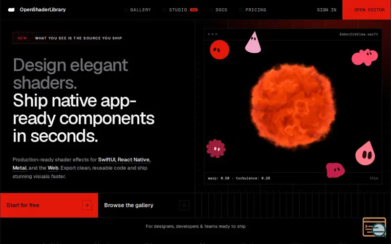 Screenshot of OpenShaderLibrary | Beautiful Shaders for SwiftUI, React Native, Web, and More