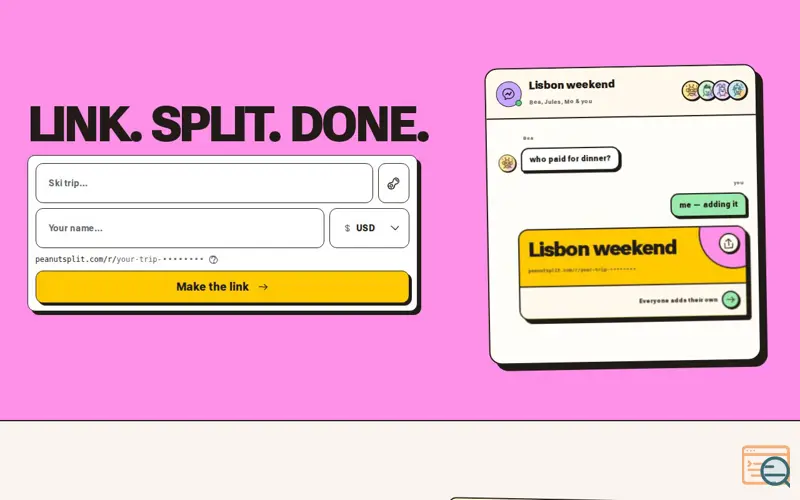 Screenshot of Peanut Split — pass the link, not the spreadsheet