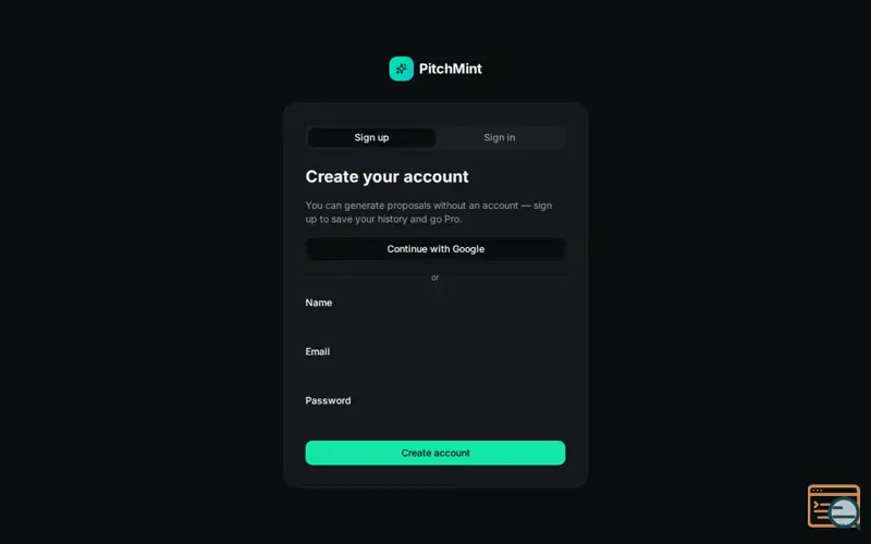 Screenshot of PitchMint