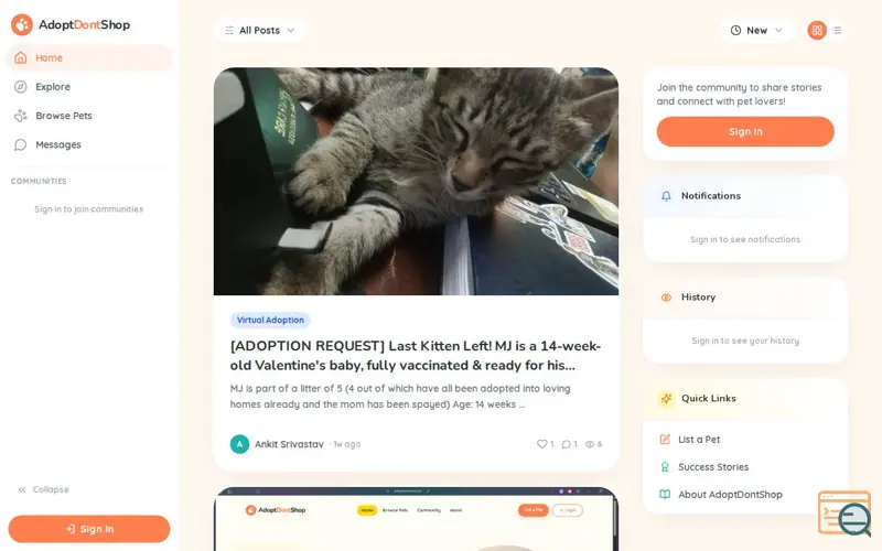 Screenshot of AdoptDontShop