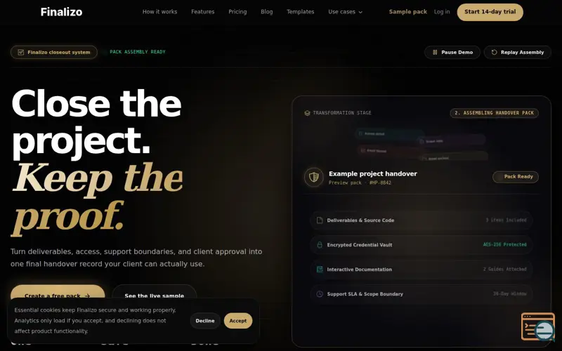 Screenshot of Finalizo, a launch using Motion