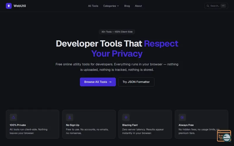 Screenshot of WebUtil - Free Online Web Tools