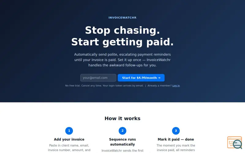 Screenshot of InvoiceWatchr