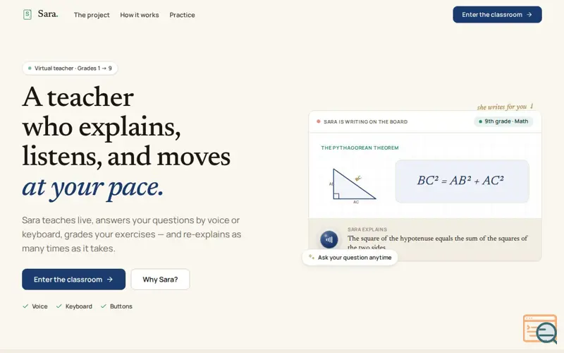 Screenshot of Sara — AI School Tutor