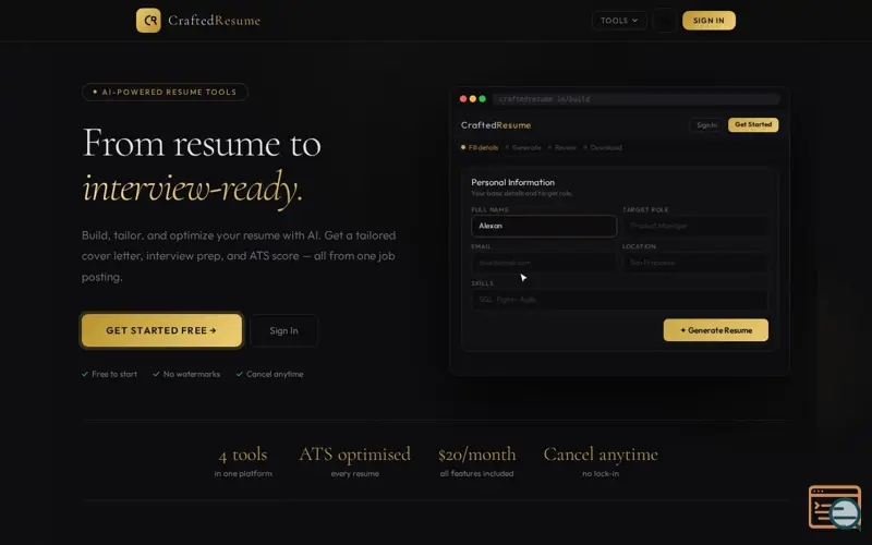Screenshot of Crafted Resume