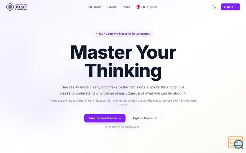 Screenshot of Cognitive Biases Academy