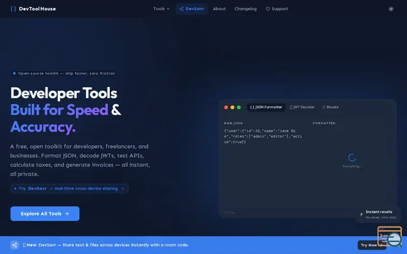 Screenshot of DevTool House