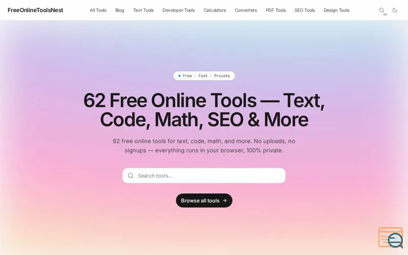 Screenshot of Free Online Tools Nest