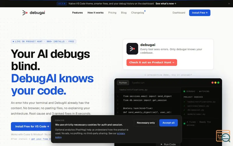 Screenshot of debugai