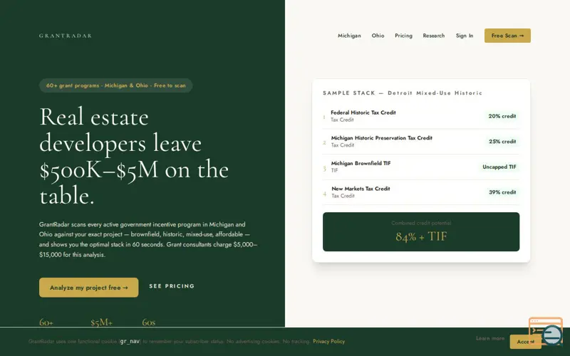 Screenshot of GrantRadar
