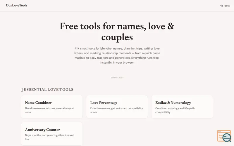 Screenshot of OurLoveTools: 41+ Free Tools for Couples