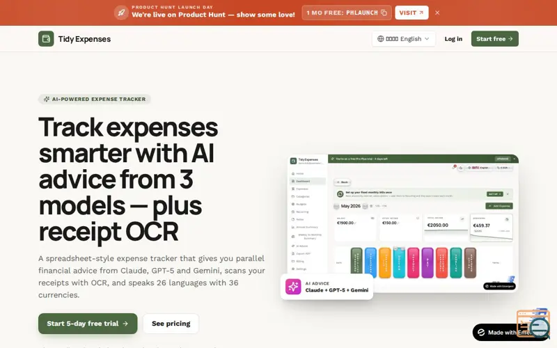 Screenshot of Tidy Expenses