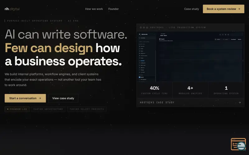 Screenshot of RIH Digital, a launch using 20i