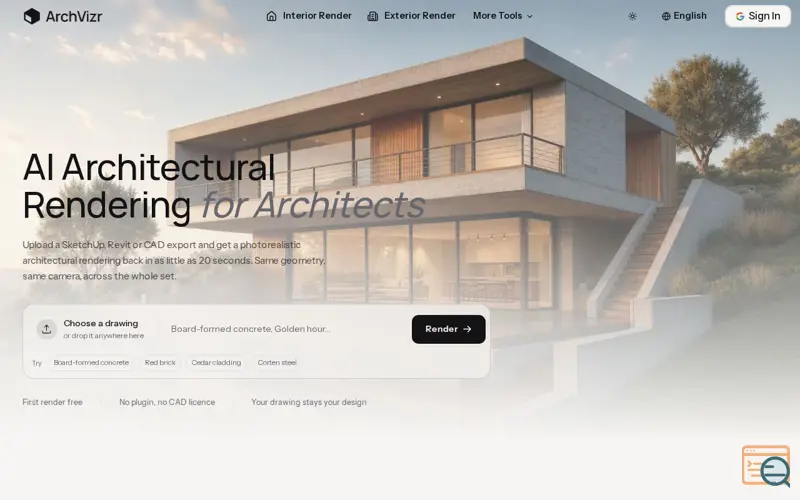 Screenshot of AI Architectural Rendering – Photoreal Renders | ArchVizr