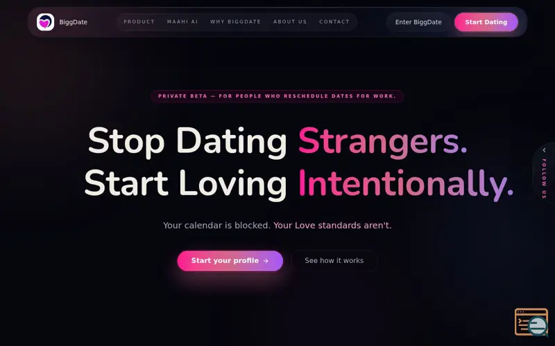 Screenshot of BiggDate — For People Who Build Things