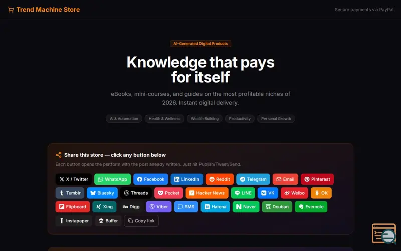 Screenshot of Trend Machine Store