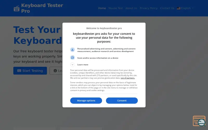 Screenshot of Keyboard Tester Pro, a launch using Microsoft Store Badge