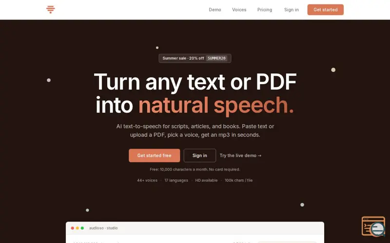 Screenshot of audioso — AI Text-to-Speech