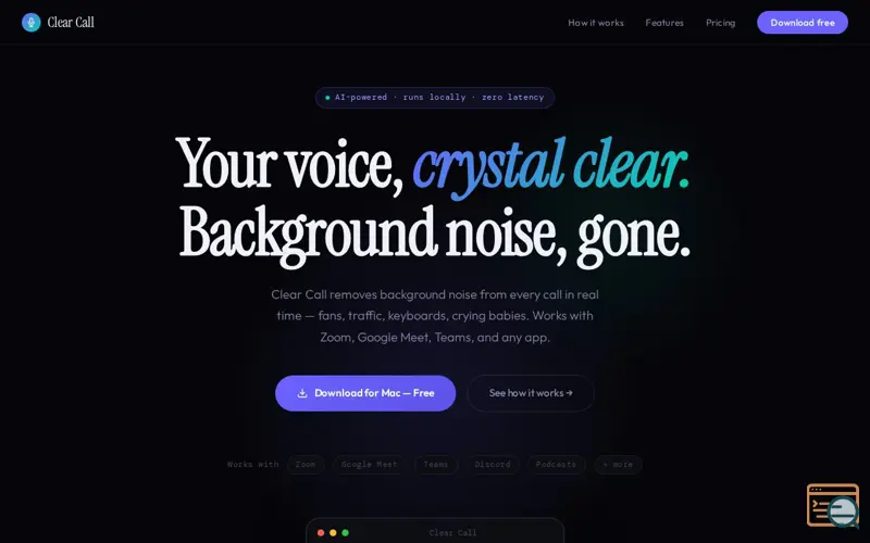 Screenshot of clear call
