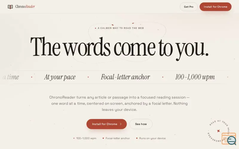 Screenshot of ChronoReader — RSVP Reader