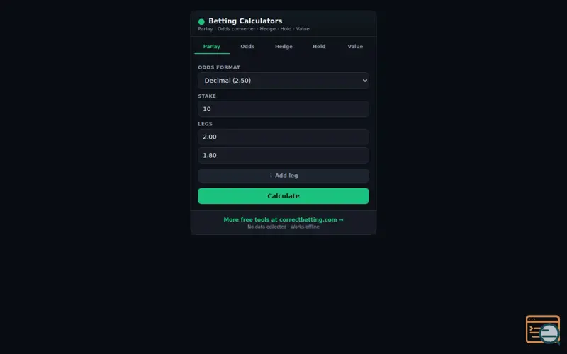Screenshot of Betting Calculators Odds