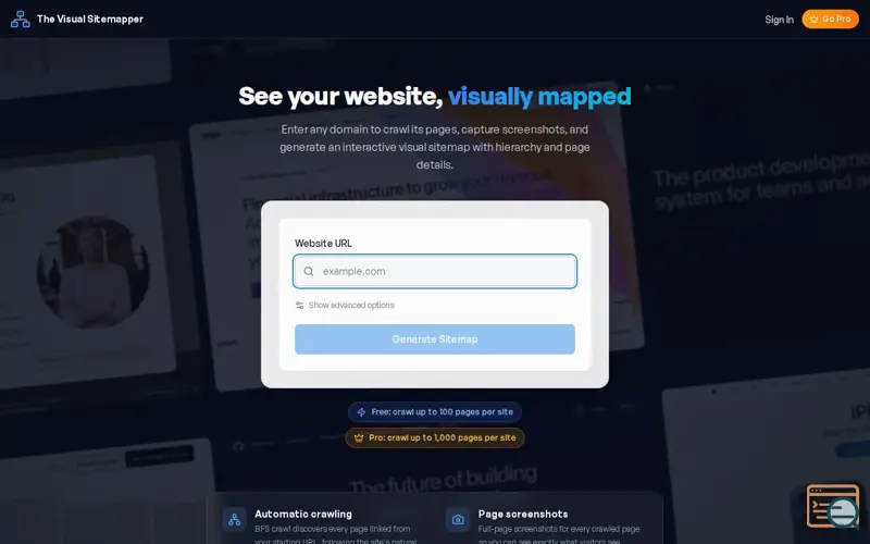 Screenshot of The Visual Sitemapper, a launch using Perplexity Computer