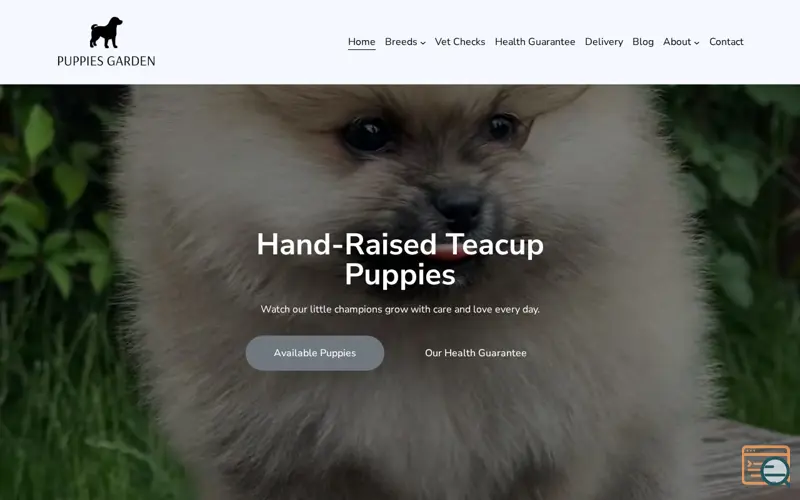 Screenshot of Puppies Garden, a launch using Essential Blocks