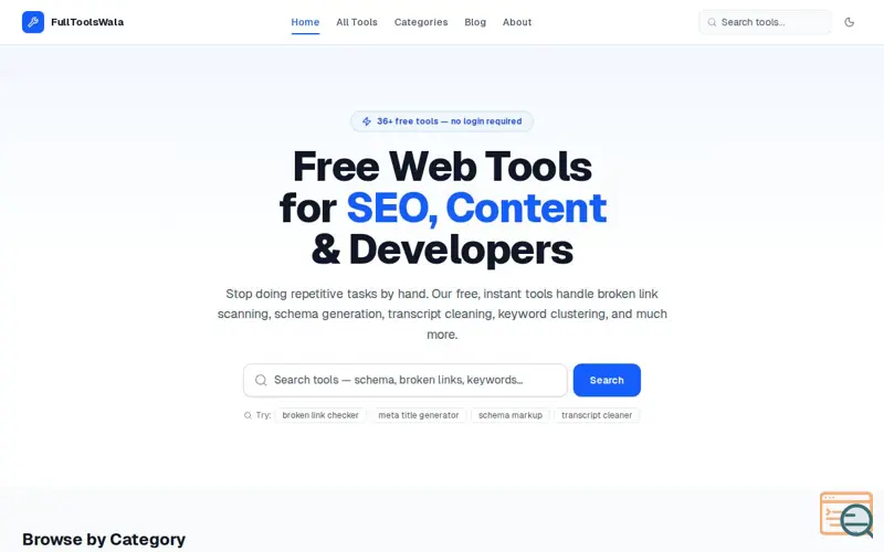 Screenshot of FullToolsWala — Free SEO, Content Tools