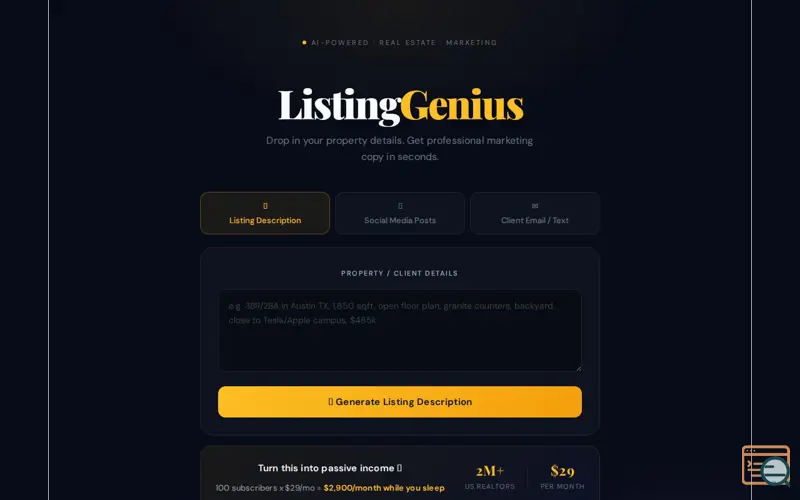 Screenshot of listinggenius