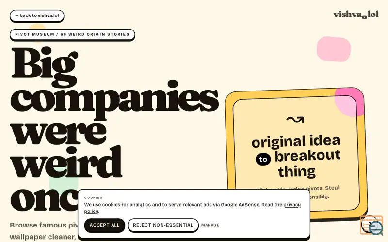 Screenshot of Famous Startup Pivots