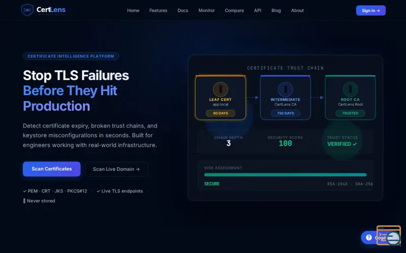 Screenshot of CertLens