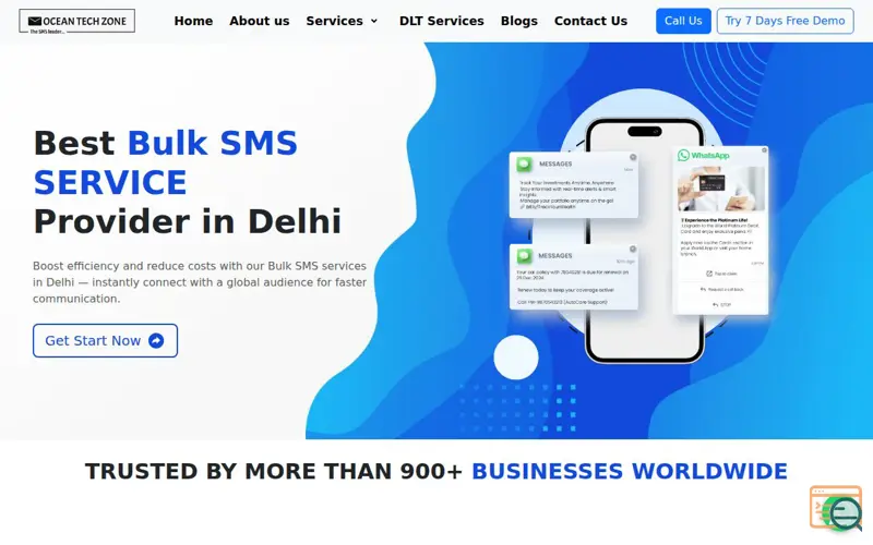 Screenshot of Bulk SMS Service Provider in Delhi
