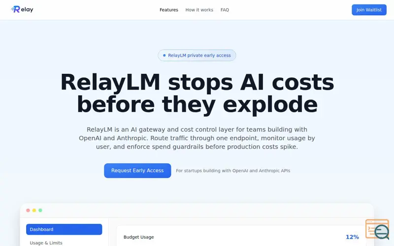 Screenshot of RelayLM | AI Gateway for Usage Tracking, Budgets, and Provider Routing