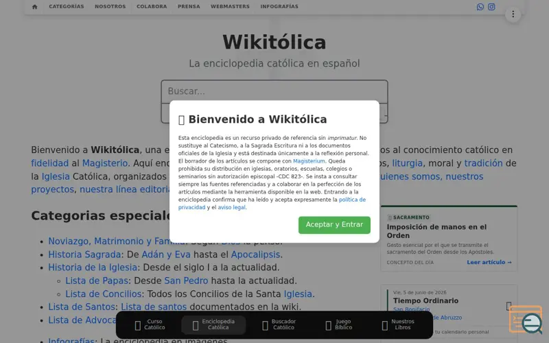 Screenshot of Enciclopedia Wikitólica, a launch using Google Calendar