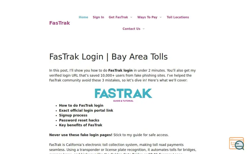 Screenshot of FasTrak