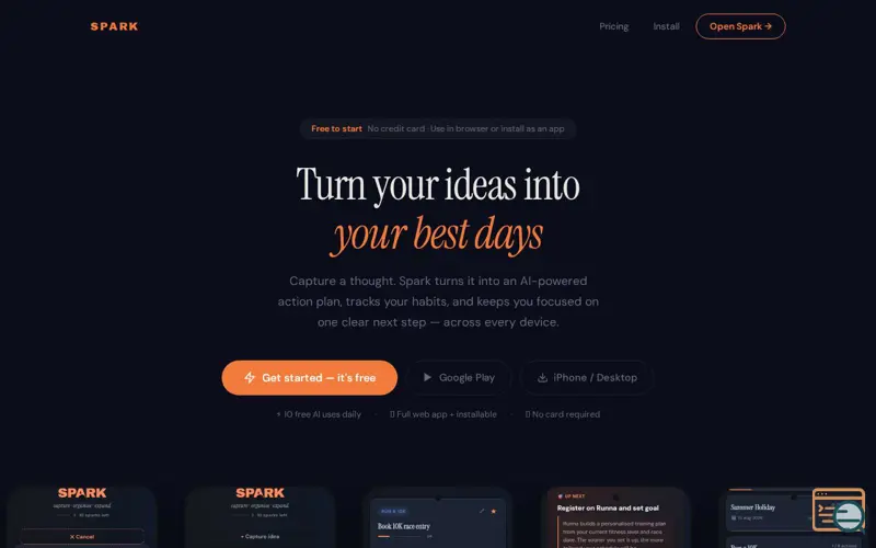 Screenshot of Spark! A todo list that writes itself