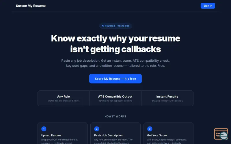 Screenshot of Screen My Resume