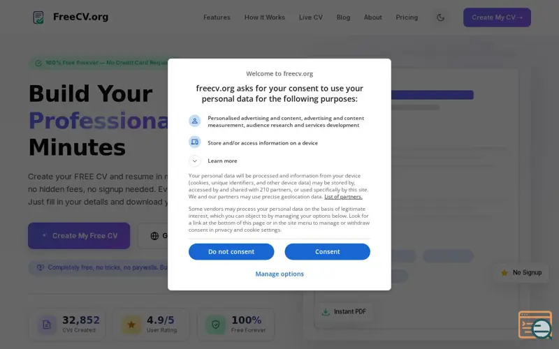 Screenshot of FreeCV