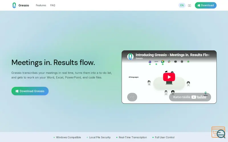 Screenshot of Gressio — Meetings in. Results flow.
