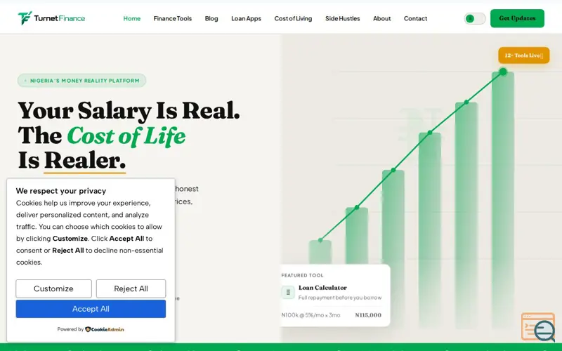 Screenshot of TurnetFinance, a launch using HBAgency
