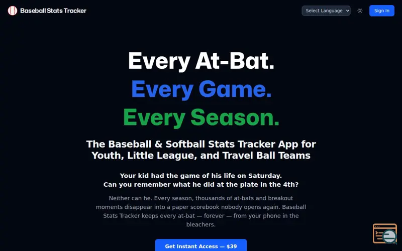 Screenshot of Baseball Stats Tracker