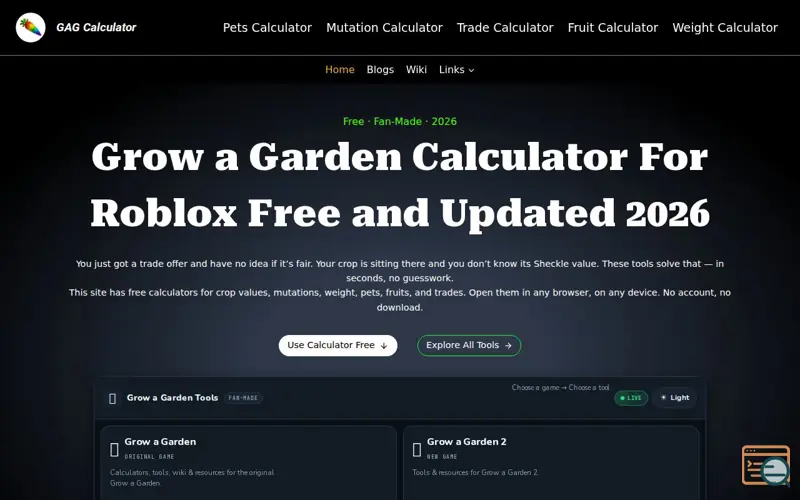 Screenshot of Grow A Garden Calculator