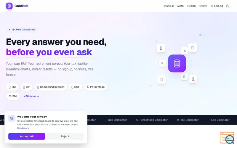 Screenshot of CalcHub