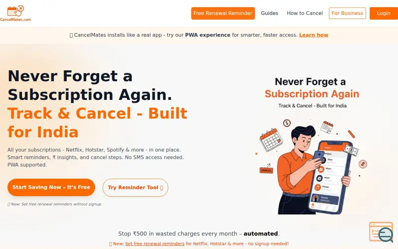 Screenshot of CancelMates