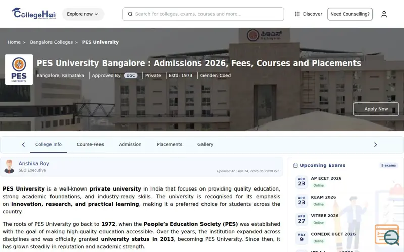 Screenshot of CollegeHai
